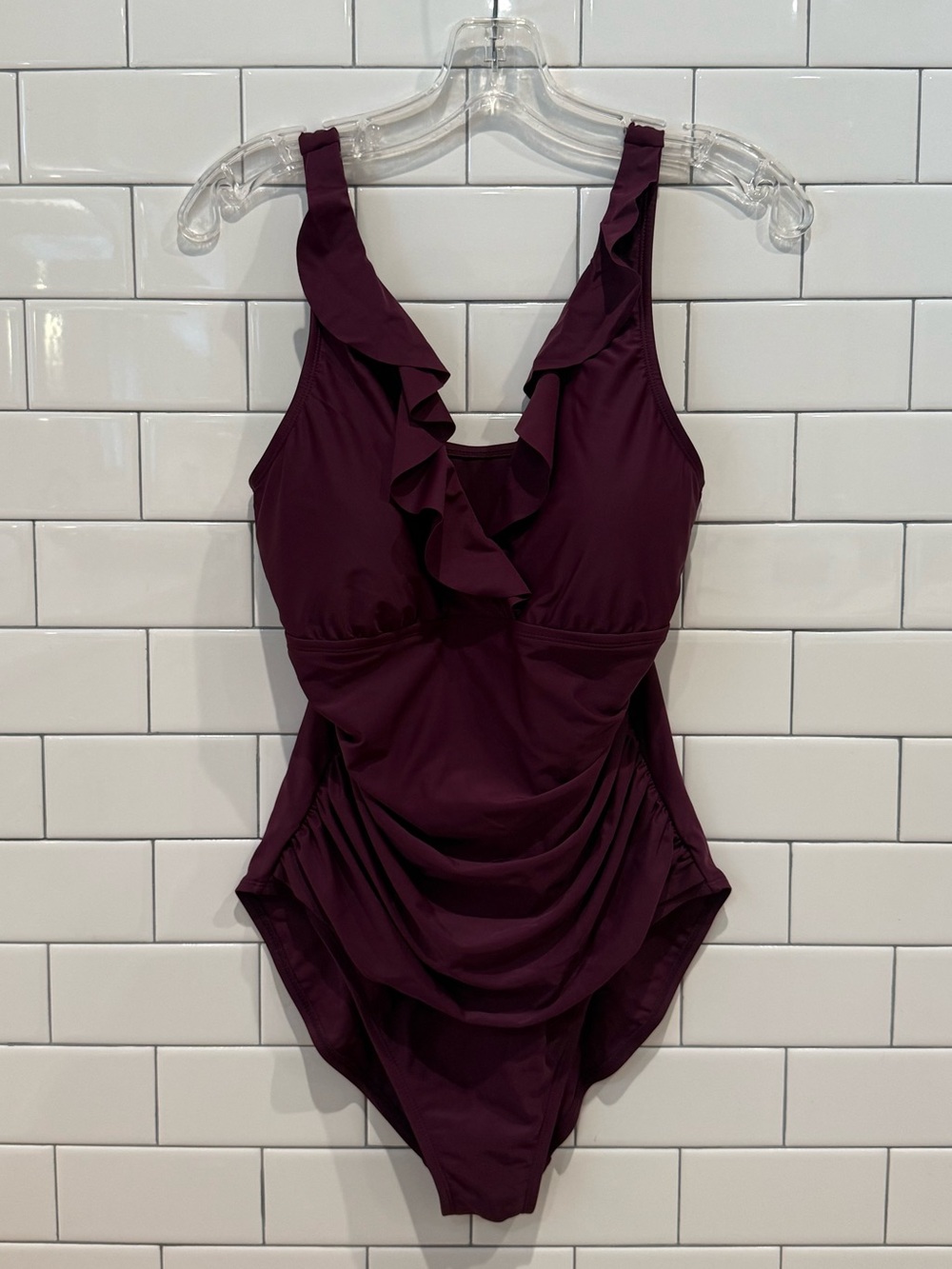 Ruffle-Front Plum One-Piece Swimsuit